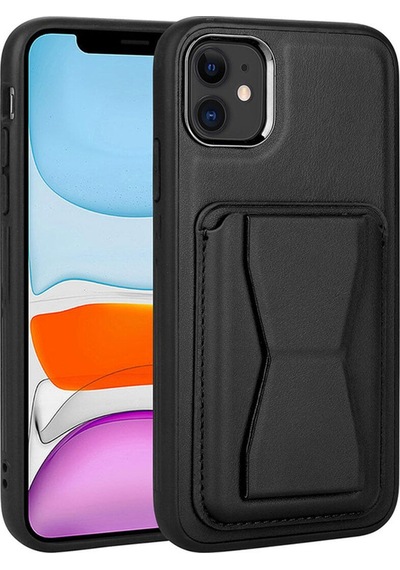 Apple Uyumlu iPhone 11 Kartlıklı Standlı Pu Deri Bth Memo Kılıf-siyah