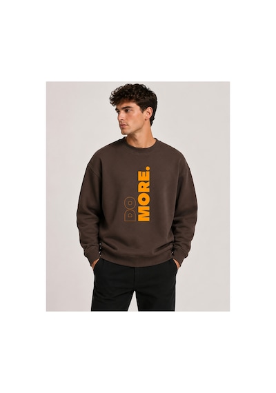 Herkesemoda Do More Baskılı Bisiklet Yaka Şardonlu 2 İplik Sweatshirt Kahverengi