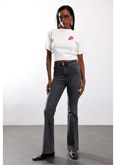 5in1Canpolat Antrasit Full Likra Toparlayan Flare Jean 7578 Antrasit