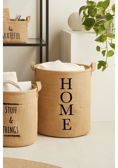 Ocean Home Textile Ağzı Büzgülü Home Jüt Çamaşır Sepeti 36 x 40 cm