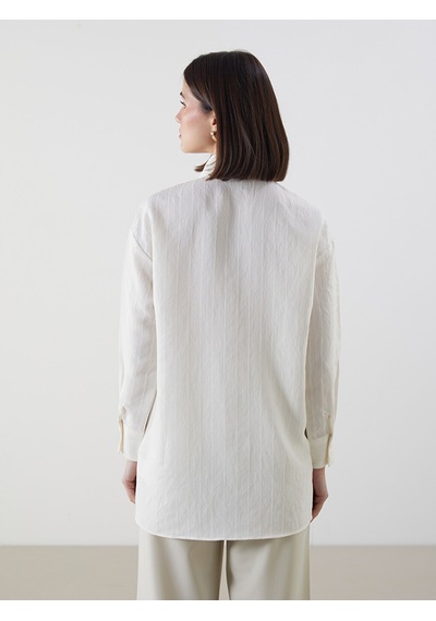 Lcw Modest Ekru Dokulu Oversize Kadın Gömlek Tunik