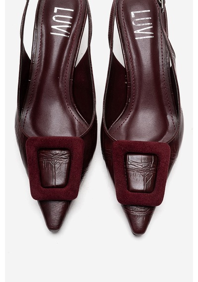 Luvishoes Dublın Bordo Baskı Tokalı Kadın Topuklu Ayakkabı Bordo