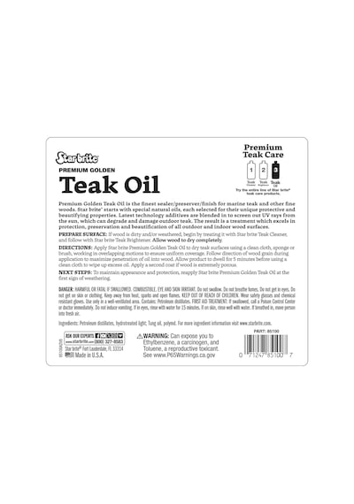 Starbrite - Premium Altın Sarısı Tik Yağı - 3. Adım 3.79 L : Standart Yağlardan 6 Kat Daha Dayanıklı, Tik Ahşaplarınız İçin Mükemmel Altın Parıltısı