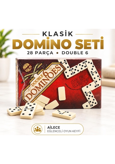 28 Taşlı Lüks Domino Seti Çift 6 Kutulu Klasik Aile Strateji Zeka Oyunu 2-4 Oyuncu Yetişkin Ve Çocuk