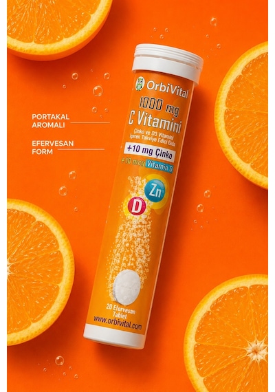 Orbivital C Vitamini 1000 Mg + Çinko + D3 Vitamini Efervesan Tablet 20'li