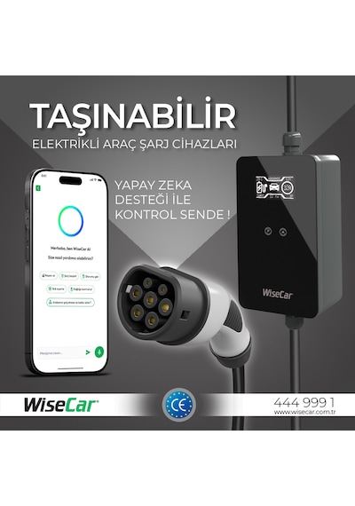 Wisecar Wtp3 22 & 11 Kw Taşınabilir Yapay Zeka Destekli Akıllı Elektrikli Araç Şarj Cihazı Mobil Uygulama & Wisecar Aı 22 kw