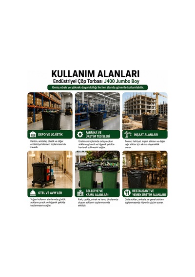 Endüstriyel Jumbo Boy Çöp Torbası Seti 80x110 Cm Siyah - Koli Içi 120 Adet 12 Rulo X 10 Adet Avantajlı Paket