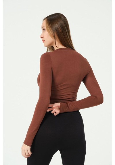 Yuvarlak Yaka Uzun Kollu Seamless Crop-1 Altın - Beyaz