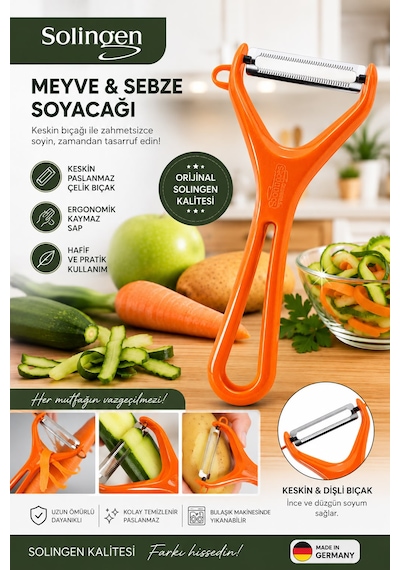 Solingen Meyve Sebze Soyacağı Paslanmaz Çelik Profesyonel Soyacak Turuncu