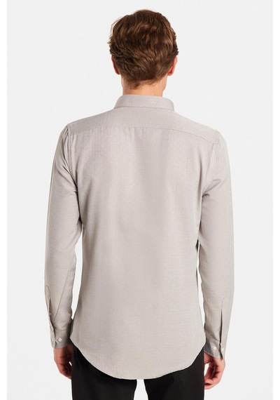Tudors Slim Fit Uzun Kollu Oxford Doku Armürlü Biyeli Erkek Krem Gömlek-26940 Krem
