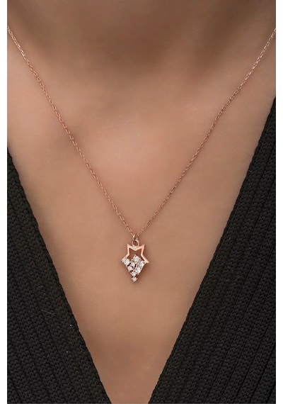 925 Ayar Gümüş Minik Parlayan Yıldız Kolye Rose Gold