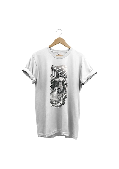 Yunan Mitolojisi Parthenon Zeus Baskılı Minimal Regular Fit %100 Pamuk Beyaz T-shirt Beyaz