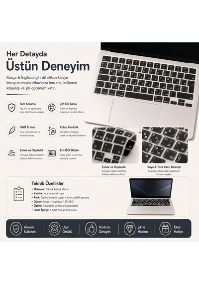 Macbook Air 13.6 İnç M2 M3 M4 M5 A2681 A3113 A3240 A3449 Uyumlu Rusça İngilizce Q Klavye Koruyucu Diğer