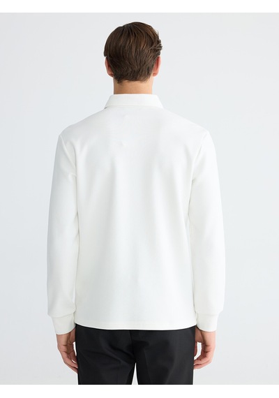 Lcwaıkıkı Classic Beyaz Polo Yaka Baskılı Erkek Sweatshirt