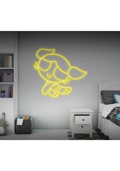 Power Puff Girls Bubbles Figürlü Neon Tabela Sarı