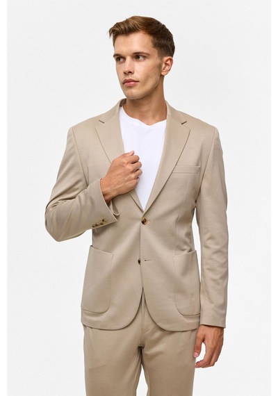 Süvari Bej Slim Düz Mono Yaka 6 Drop Takım Elbise-38720 Bej