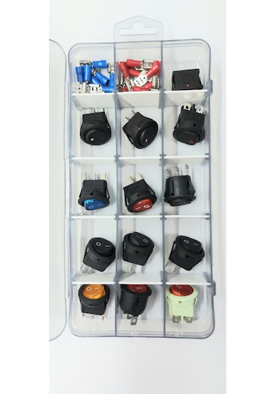 On-off Rocker Anahtar Ve Switch Seti 15 Bölmeli Organizer Kutulu