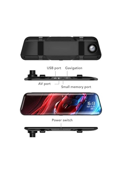 9.66 Inç Araç Dikiz Aynası Kamera Uyumlu 4k Full Hd Çift Lensli Geri Görüş Ve Yol Kayıt Sistemi