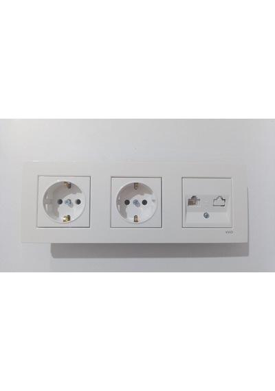 Viko Karre Beyaz 3lü Set Numeris Telefon Prizi + Topraklı Priz + Topraklı Priz