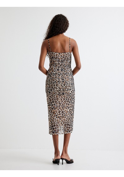 Koton Leopar Elbise Midi İp Askılı Drapeli Bej Desenli 4sak80039fk Koton Leopar Elbise Midi İp Askılı Drapeli Bej Desenli 4sak80039fk