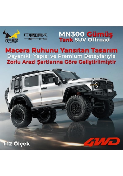 Mn Model Mn300 1/12 Tank Suv 4wd Rc Crawler Offroad Uzaktan Kumandalı Araba Arazi Aracı Model Car Truck Rtr Gümüş Mn-300 +dahili Işık Seti