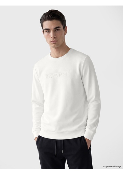 Lcwaıkıkı Classic Beyaz Bisiklet Yaka Kabartma Baskılı Erkek Sweatshirt
