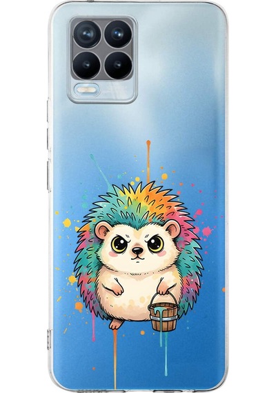 Realme 8 Pro İle Uyumlu Splash Kirpi Tasarımlı Şeffaf Silikon Kılıf Şeffaf