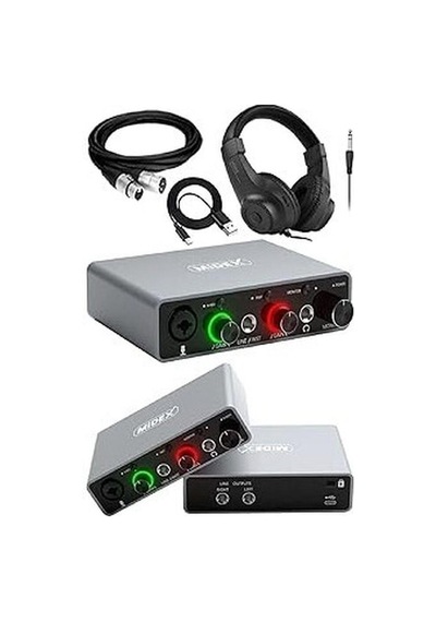 Glx-700gr-h Üst Segment Usb Stüdyo Ses Kartı 2 Giriş 2 Çıkış 24bıt/192khz Kulaklık Ve Kablo Siyah