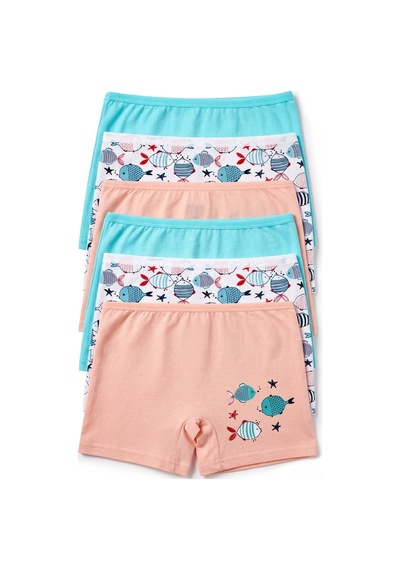 Öts Kız Çocuk 6 Lı Pamuklu Boxer Baskılı Nefes Alan Doku 8704-6 Renkli