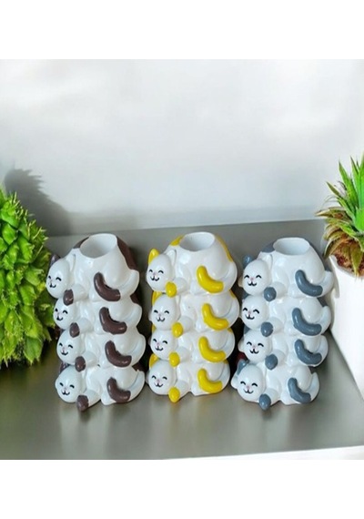 4 Lü Sarı Kedili Dekor Yumurtalık Mumluk Sarı