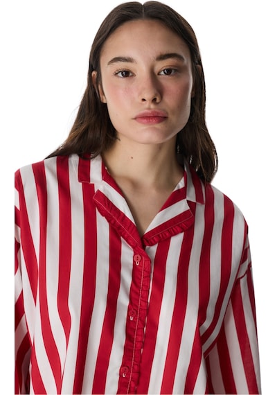 Penti Kırmızı Lucy Çizgili Pamuklu Gömlek Pantolon Pijama Takımı