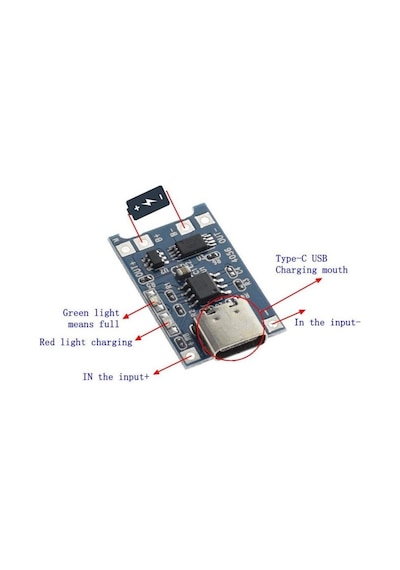 Robocombo Tp4056 Lipo Li-Ion Pil Şarj Modülü 1S 3.7V Type-C Pil Şarj Devres