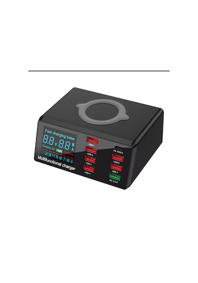 X9 8 Port Kablosuz Usb Şarj Aleti Hızlı Şarj Pd + Qc3.0 + Usb Por
