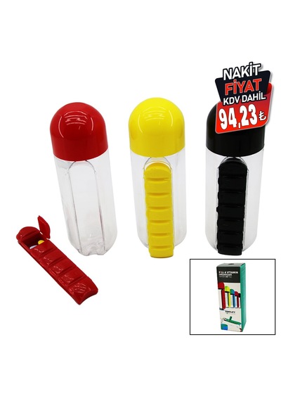 Kutulu Plastik Suluk Matara Renkli Bardak Kapaklı 600ml 5639 .
