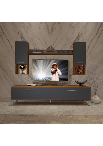 Decoraktiv Eko 5da Mdf Std Krom Ayaklı Tv Ünitesi Tv Sehpası Ceviz - Antrasit