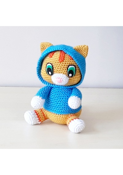 Amigurumi Örgü Oyuncak Kedi Hardal Yeşil Gözlü