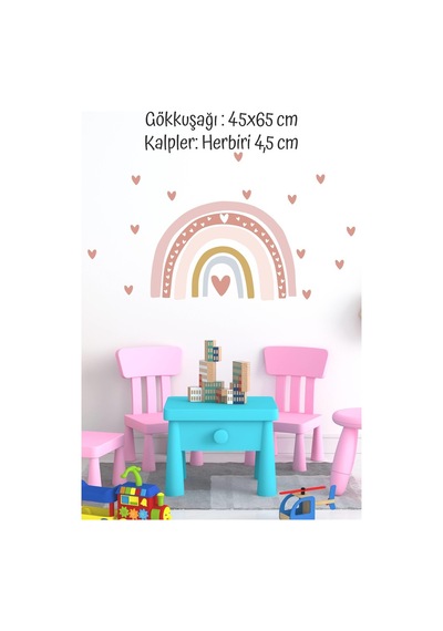 MSticker Pastel Tonlarda Gökkuşağı Ve Kalpler Çocuk Odası Duvar Sticker