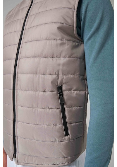 D's Damat Ds Damat Regular Fit Gri Dik Yaka Elyaf Dolgulu Mevsimlik Fermuarlı Yelek Mont 7HF07ORT42611