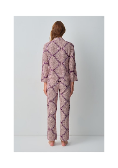Suwen Harper Gömlek Yaka Pijama Takımı Wsh10510047662 Bordo Desenli