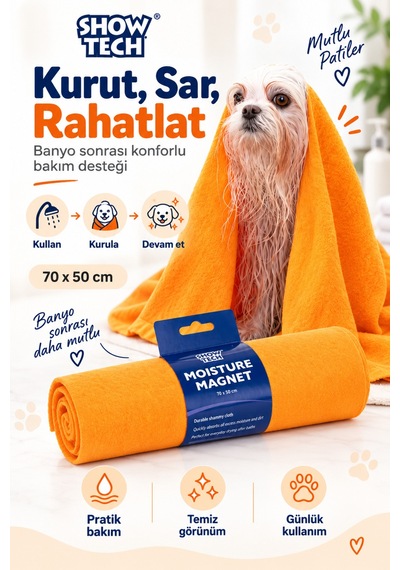 Show Tech Köpekler Ve Kediler İçin Premium Nem Ve Kir Emici Havlu 70x50 Cm