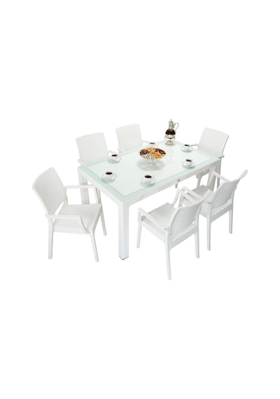 Mandella Elit Rattan 90x150 Elit Koltuk Camlı Masa Takımı Beyaz Diğer