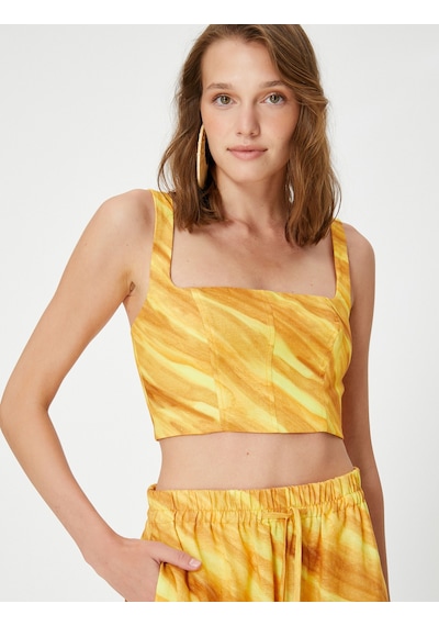 Koton Koton X Şahika Ercümen - Batik Desenli Crop Atlet Sarı Desenli 3sak30035ew