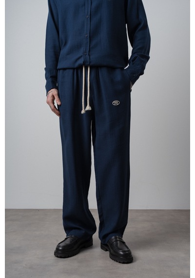 Respire Erkek R Nakışlı Müslin Baggy Pantolon Lacivert
