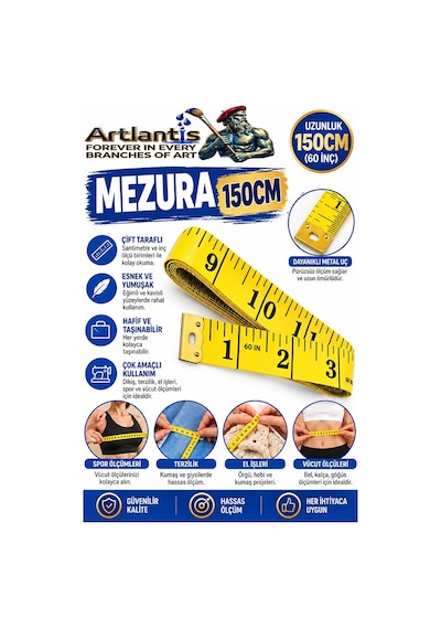 Mezura 150 Cm 1 Adet Renkli Meziro Terzi Baş Vüvut Ölçüm Metresi Beden Ölçmek Mezro Çift Yönlü Sarı