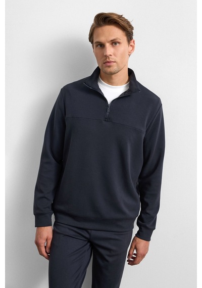 Backandbond Siyah Regular Fit Yarım Fermuarlı Sweatshirt