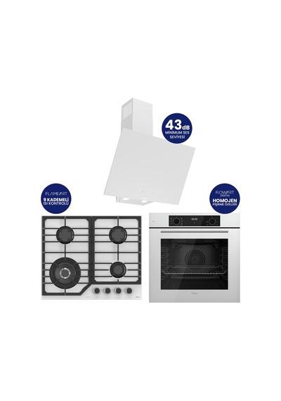 Flowart Digital Asimetrik QBL63CB+NT026-WFA+D078-SA Beyaz Cam Ankastre Set