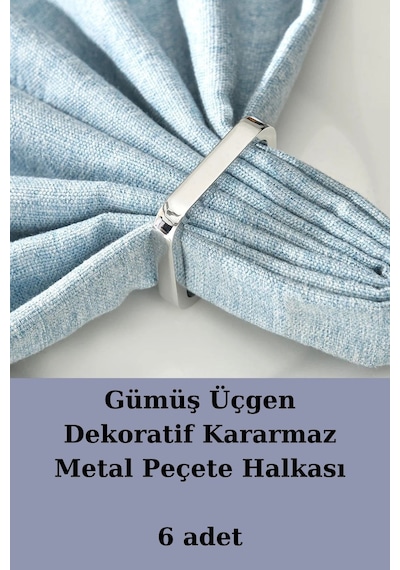 Gümüş Üçgen 6 Adet Dekoratif Peçete Halkası - Napkin Ring - Karar