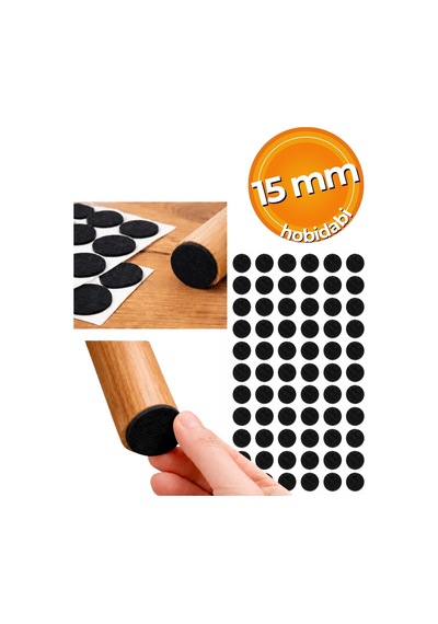 Yapışkanlı Keçe Ped, Siyah, Yuvarlak, Sandalye Koltuk Ayağı İçin, Zemin Koruma, Gürültü Önleme 15mm 6395751