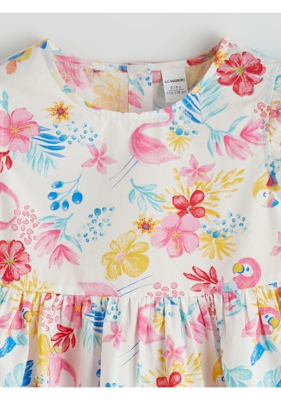 Lcw Kids Ekru Bisiklet Yaka Çiçekli Kız Çocuk Elbise Ekru