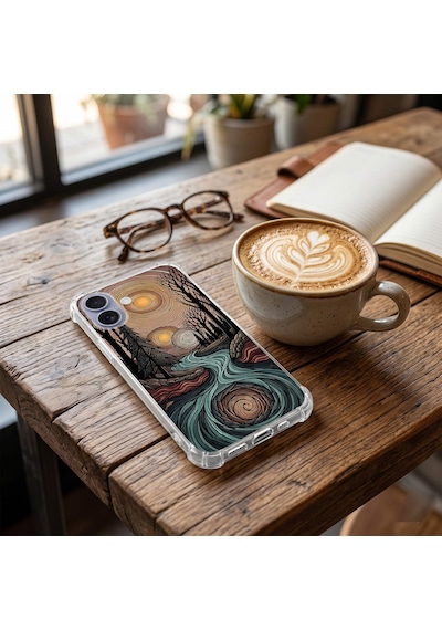 Printify Tecno Spark7t İle Uyumlu Simya Serisi Girdaplar Tasarımlı Uv Baskılı Köşe Korumalı Antişok Kılıf Şeffaf